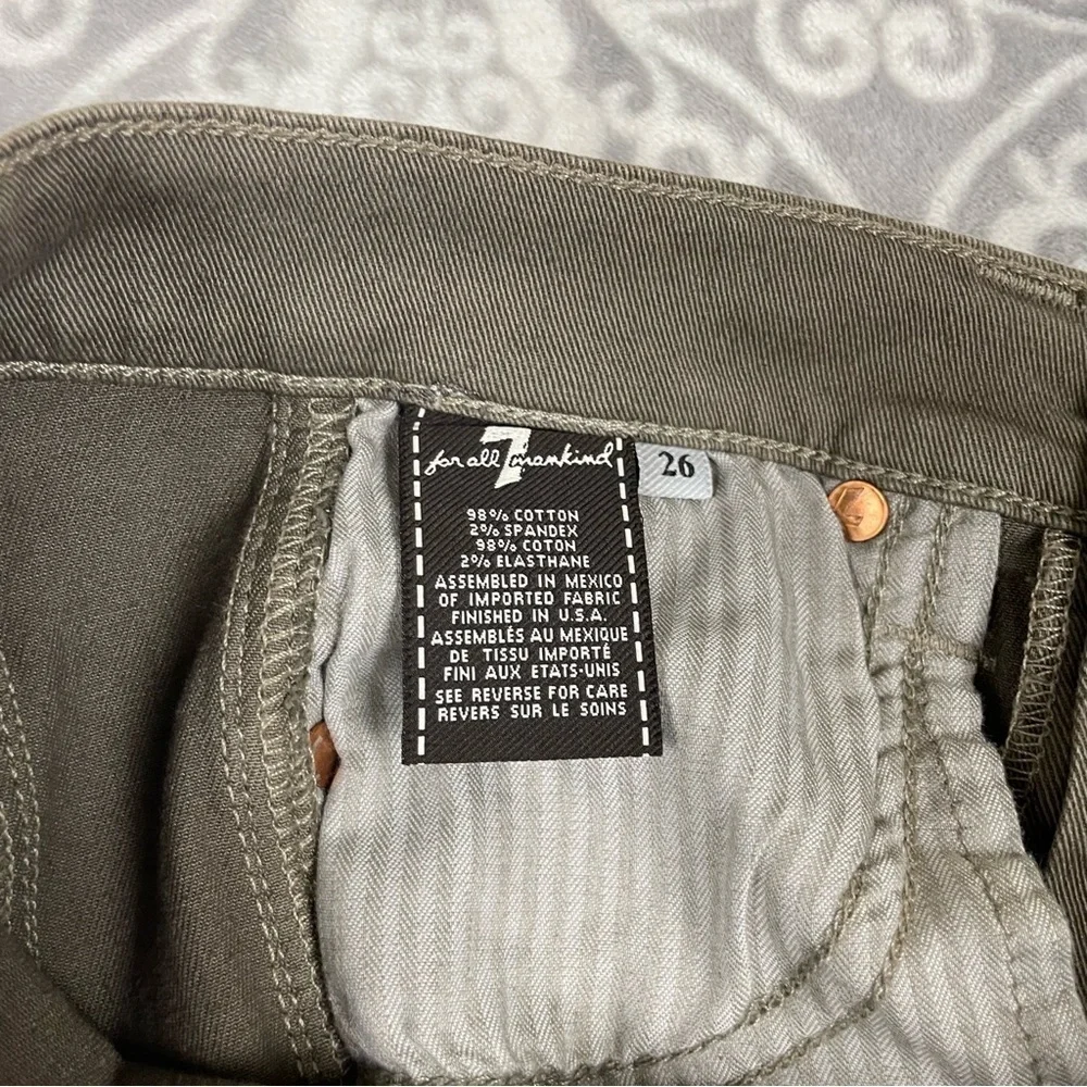 7 for all mankind Jeans Women 26 Green Skinny Double Knee Ankle Zip Denim Biker - Picture 9 of 10